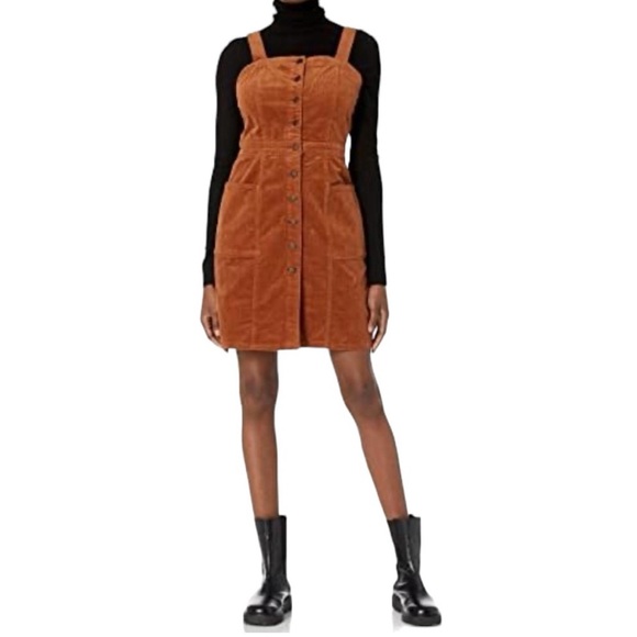 Oat New York Dresses & Skirts - Boho Brown Corduroy Mini Dress Button Front Overall Style Size 10